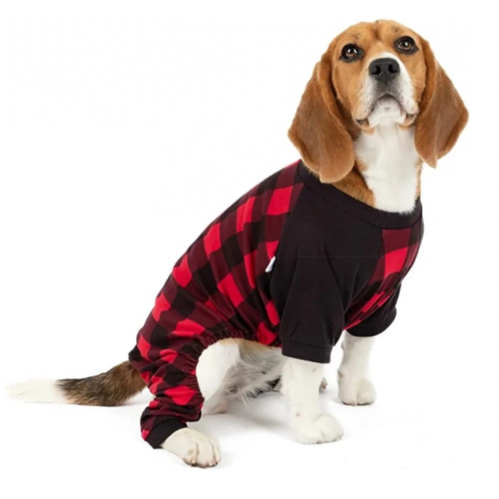 Leveret Dog Pajamas 100% Cotton Red & Black Buffalo Plaid (Size Small)